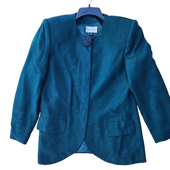 Womens 10P Modern Matriarch Vintage Rich Green Brocade Blazer Skirt Set - Picture 5 of 13